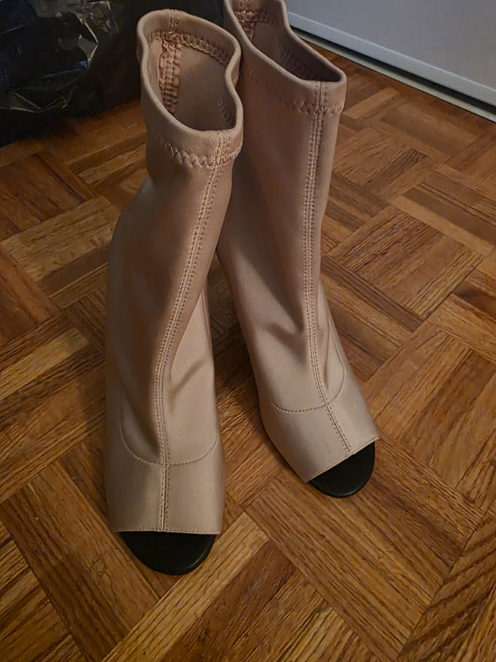 Aldo Beige Nude Peep-Toe Stretch Ankle Booties